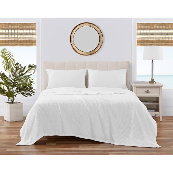 Tommy Bahama - Queen Blanket, Soft Cotton Bedding, Coastal Inspired Bedding Essentials (Bahama Coast White, Queen)