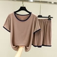 thumbnail image 3 of Jovati Ensemble de Pyjama pour Femmes, Haut à Manches Courtes en Modal avec Shorts à Taille Élastique, Coupe Décontractée, Col Ras du Cou, Jambe Grand, Ventilé, pour l'Été et le Printemps, 3 of 6