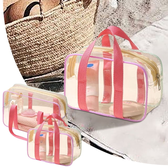 Clear Travel Toiletry Cosmetic Bag with Handle and Zipper for Portable Organizer Storage