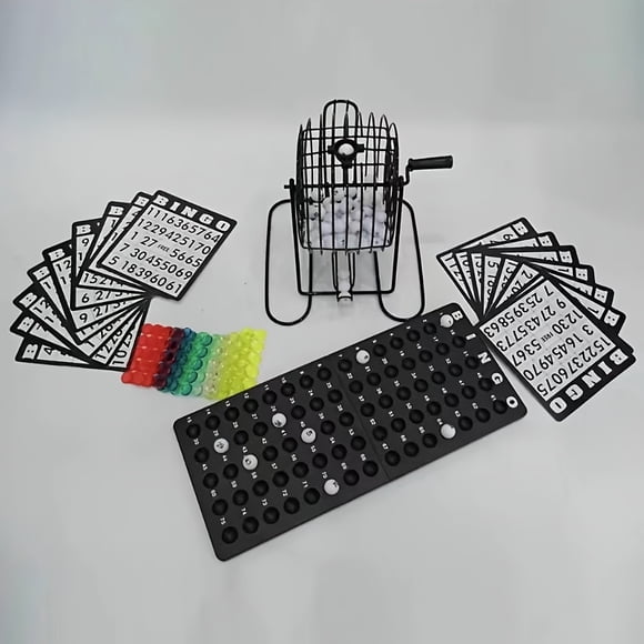 DEBGFS Ensemble Complet de Jeu de Bingo - Divertissement Familial Classique avec Cartes Durables et Cage pour Mélangeur - Idéal pour les Fêtes, Soirées de Jeux et Événements en Boîte de Nuit