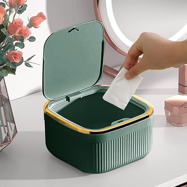 COFEST Mini Desktop Trash Can Home Kitchen Desk Trash Can With Lid Debris Storage Cleaning Push-type Double Bucket Hidden Garbage Bag Black