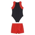 thumbnail image 4 of MSemis Justaucorps de Gymnastique Sans Manches pour Garçons, Combinaison de Danse Ballet avec Short Athlétique, Ensemble de Compétition et d'Entraînement, Rouge 10, 4 of 7