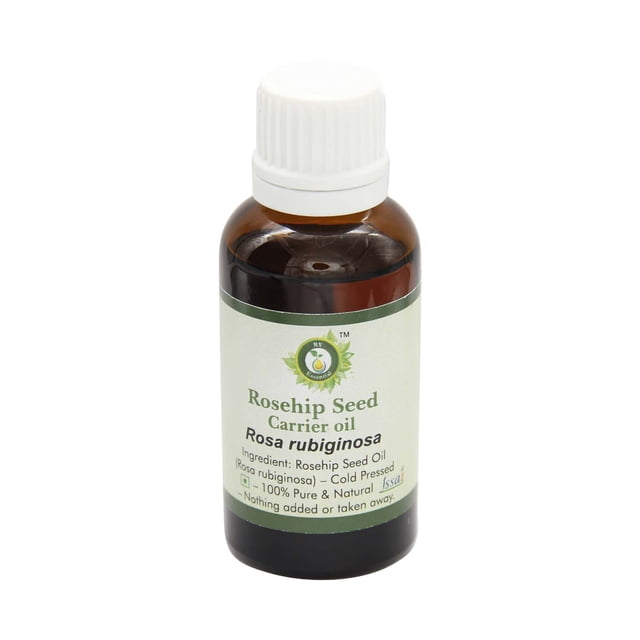 Huile de Graines d'Églantier Huile d'Églantier Rosa Rubiginosa par R V Essential, Bouteille en Verre Ambre de 15 ml avec Capuchon Blanc. l'Étiquette Mette en Valeur une Huile Porteuse 100 % pure et Naturelle Pressée à Froid pour les Soins du Visage, de la Peau et du Corps.