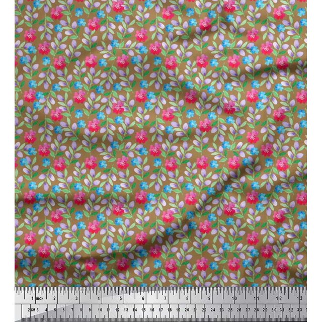Soimoi Rayon Fabric Leaves & Floral Artistic Decor Fabric Printed Yard 56 Inch Wide