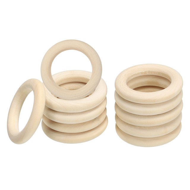 Unique Bargains 35mm Wooden Rings for Crafts, 30 Pack Natural Wood Rings Unfinished Wood Loop Circle