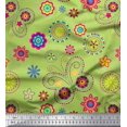 thumbnail image 1 of Soimoi Green Poly Georgette Fabric Insect & Floral Clip Art Decor Fabric Printed BTY 52 Inch Wide, 1 of 3