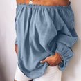 thumbnail image 2 of Pompotops Women Casual Solid Stringy Long Sleeved Off The Shoulder Tops Clearance, 2 of 6
