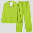 thumbnail image 2 of XDZJLR Womens Pajama Set Casual V Neck Pocket Solid Color Long Pantsuit Pjs Green Xl, 2 of 3