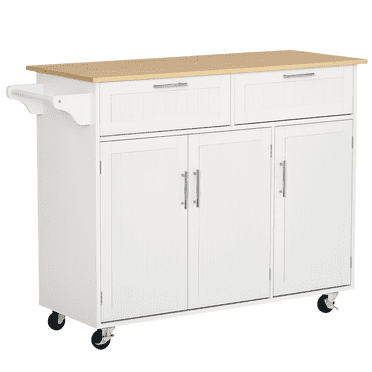 HOMCOM Îlot de Cuisine sur Roulettes, Chariot de Cuisine avec Tiroirs, Armoires de Rangement