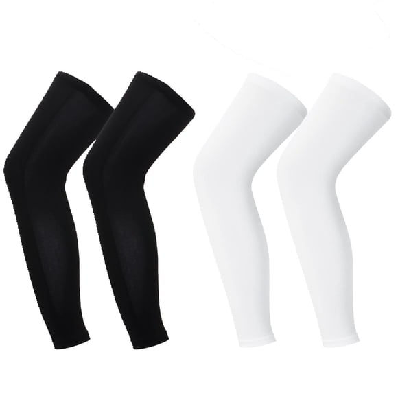 Unisex UV Protection Compression Leg & Arm Sleeves for Sports - Breathable, Sweat-Absorbent, Anti-Slip - Ideal for Basketball, Running, Cycling & More - 2 Black + 2 White, S/M/L Sizes Available