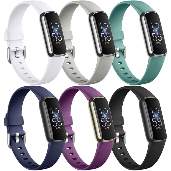 Tianle 6 Pack Bands Compatible with Fitbit Luxe Bands for Women Men, Soft Silicone Adjustable Waterproof Sport Band Replacement Strap Accessories Wristbands for Luxe Fitness Tracker