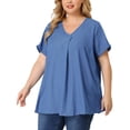 thumbnail image 1 of GRACE & GRANDEUR Blouse pour Femme Grande Taille Décontractée à Col en V à Manches Courtes en Chambray, 1 of 5