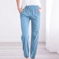 thumbnail image 2 of FNFYFH Clearance Cotton Linen Pants for Women Drawstring Elastic Pant with Pockets Solid Trousers,Gray, 2 of 4