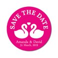 thumbnail image 1 of Darling Souvenir Round 45 Pcs Loving Swans Save The Date Stickers Personalized Bride Groom Names And Date Envelope Seals - Fuchsia Pink, 1 of 4