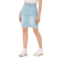 thumbnail image 4 of Unique Bargains Women's Basic Distressed High Waist Ripped Hem Washed Jeans Denim Skirt Light Blue L, 4 of 6