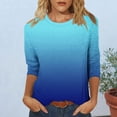 thumbnail image 2 of Cinvoph T-Shirts d'Été Imprimés pour Femmes Manches 3/4 Col Rond Dégradé Hauts Chandail Ample Blouses de Vacances, 2 of 6