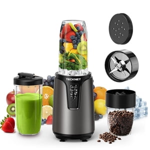 TECKNET 25000RPM Mélangeur personnel, 1000W Mélangeur de Smoothie, Petit mélangeur portable, Machine à smoothies auto-propre, Combo de grindeur de mélange - Secoues protéiques, Puree & Graisse de café