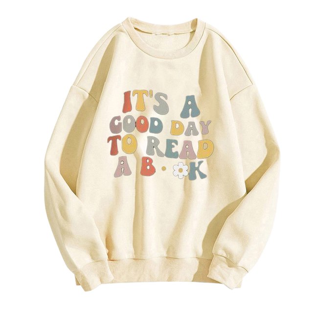Meichang Sweatshirts Surdimensionnés pour Femmes Épaules Tombantes Pull Décontracté Manches Longues Col Rond Sweatshirts Confortables Pull Graphique Mignon