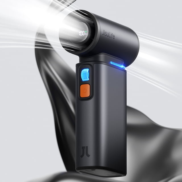 JISULIFE Portable Turbo Fan - 100-Speed Adjustable, 9000mAh Rechargeable, LED Display, Metal Shell with Accessories