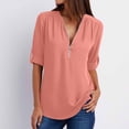 thumbnail image 1 of TIMIFIS Mode Automne pour Femmes Chemises d'Été à Manches Longues pour Femmes Tunique Décontractée à Fermeture Éclair Col en V Blouse à Manches Roulables Hauts Blouses pour Femmes, 1 of 6
