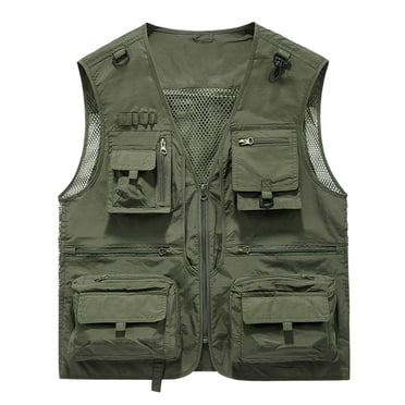 TIMIFIS Men's Fishing Vests Outdoor Mesh Solid V-neck Casual Mesh Multiple Pockets Multiple Zipper Blouse Outdoor Work Tops Travel Ghotography VestsFall