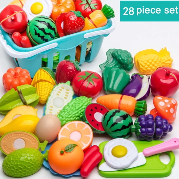 Dvkptbk Play Food for Toddlers Kids Toys, Toy Food for Kids Kitchen and Pretend Play, Pretend Fruit & Vegetables Accessories, Educational Toy for Toddler Children Birthday Christmas Gifts (28 Pcs)