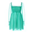 thumbnail image 5 of Robe Décontractée Femme Été Couleur Unie Cou Carré Longue Manche Transparente S/M/L/XL, 5 of 5