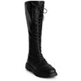 thumbnail image 1 of Unique Bargains Bottes Hauteur Genou à Lacets pour Femme à Bout Rond, Talon Plat Bas, Noires (Taille 7), 1 of 6