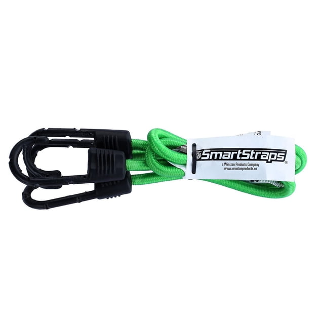 24 Pouces Standard Bungee 2 Pk Vert avec Deux Cordons Élastiques Verts et Crochets en Plastique Noirs à Chaque Extrémité, Enveloppé d'Un Étiquette Blanche SmartStraps, Fait de Caoutchouc de Qualité avec une double Housse pour protection UV, Convient pour Fixer l'Équipement de camping Léger et Organiser de Petits Articles.