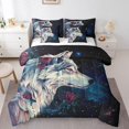 thumbnail image 1 of Ensemble Douillette 7 Pcs Wolf pour Lit Double, Ensemble Tout-en-un, Ensembles de Literie Vintage à Roses Rouges Galaxie Étoiles, Ensemble de Draps Animaux Sauvages de la Forêt avec Douillette, 1 of 6