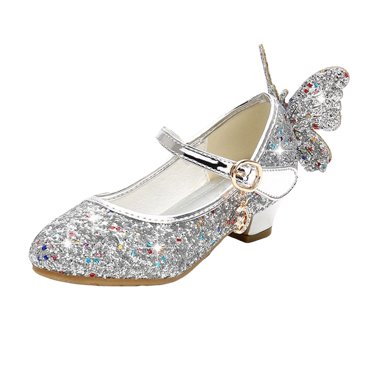 Povozer Chaussures Princesses à Talons Hauts pour Filles, Chaussures de Spectacle pour Enfants de Printemps et d'Automne, Chaussures en Verre pour Fille (Argent, 3)