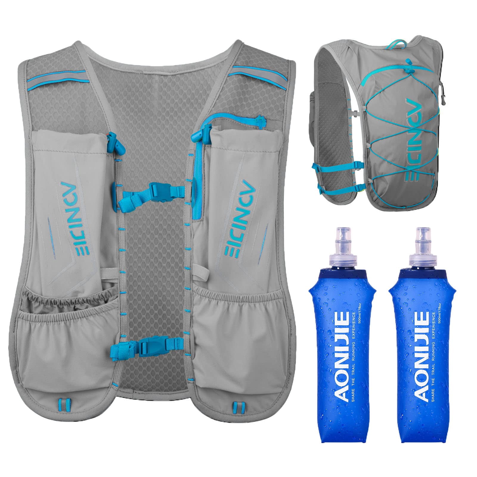 AONIJIE Sac à Dos d'Hydratation de Course avec Vessie de 1,5 L, Gilet d'Hydratation Ajustable et Léger pour la Randonnée, le Cyclisme, la Course, le Marathon