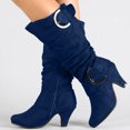 thumbnail image 1 of LSLJS Women's Winter Warm High Heel Straight Leather Belt Buckle Suede Thick Heel Knight, 1 of 3