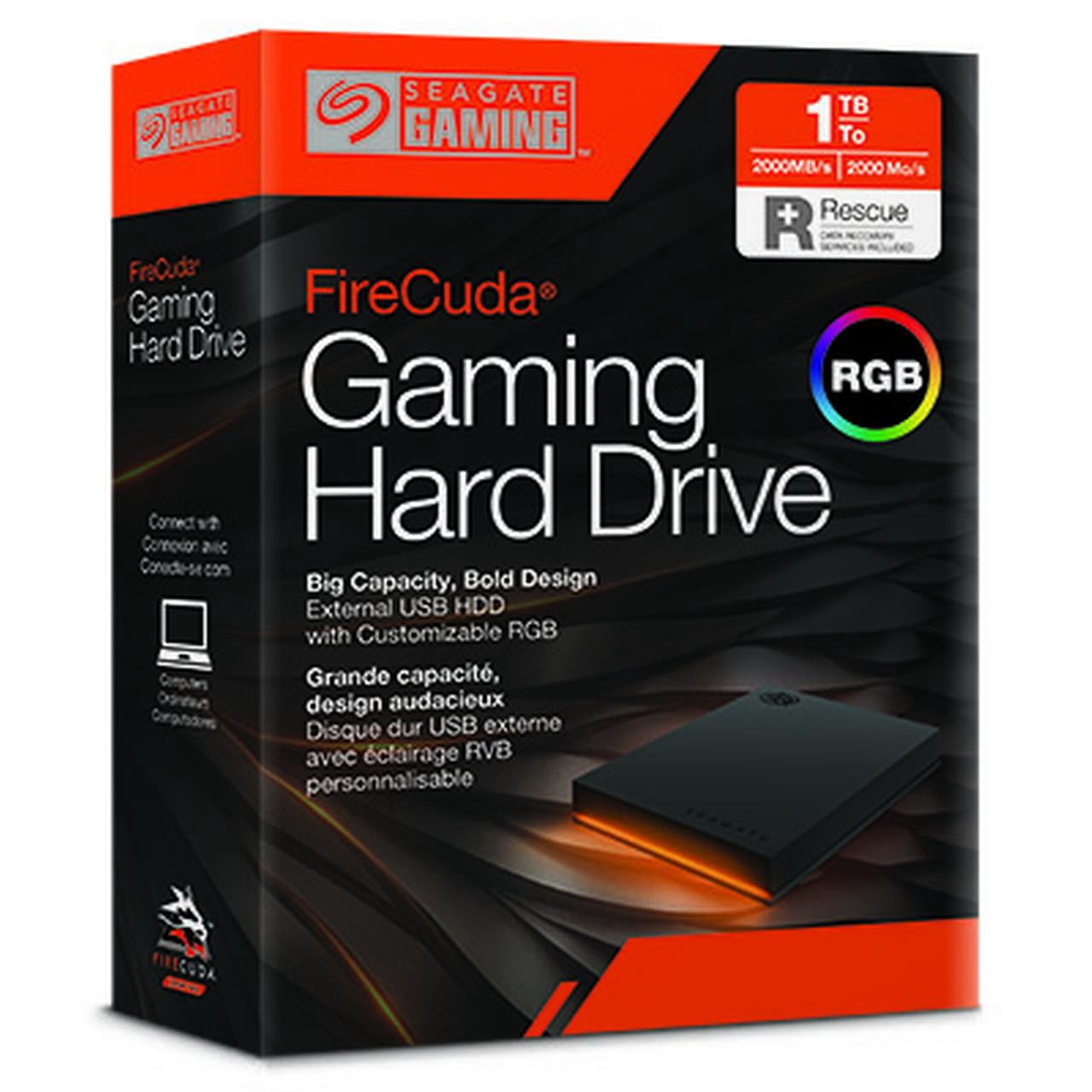 Seagate FireCuda Gaming External Hard Drive, 1TB - USB 3.2 Gen 1, RGB LED Lighting for PC and Mac with Rescue Data Recovery Services (STKL1000400)