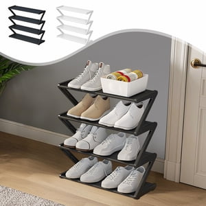 Pstuiky Organisateur de chaussures pliables pour entrée & Clochette 4-Tier Plateau de rangement en plastique - blanc