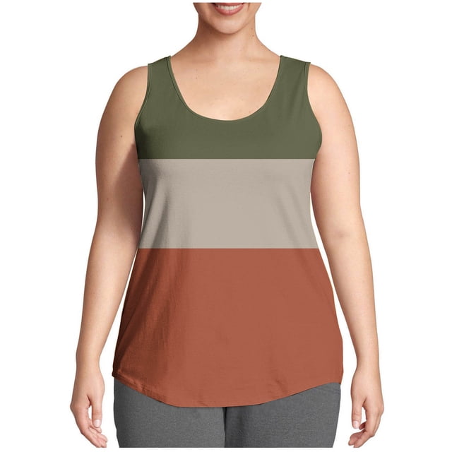 Swstbby Économies d'Été Liquidation! Hauts d'Été pour Femmes Grande Taille, Mode Décontractée Imprimée Ample Camisoles Col Rond Café XXXXXL