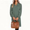 thumbnail image 4 of Mceream Robes pour Femmes à Manches Longues Grande Taille Décontractées Printemps Automne Robes Col en V Tricot Côtelé Robe Chandail Légère avec Fermetures Éclair Vert Armée TG, 4 of 9