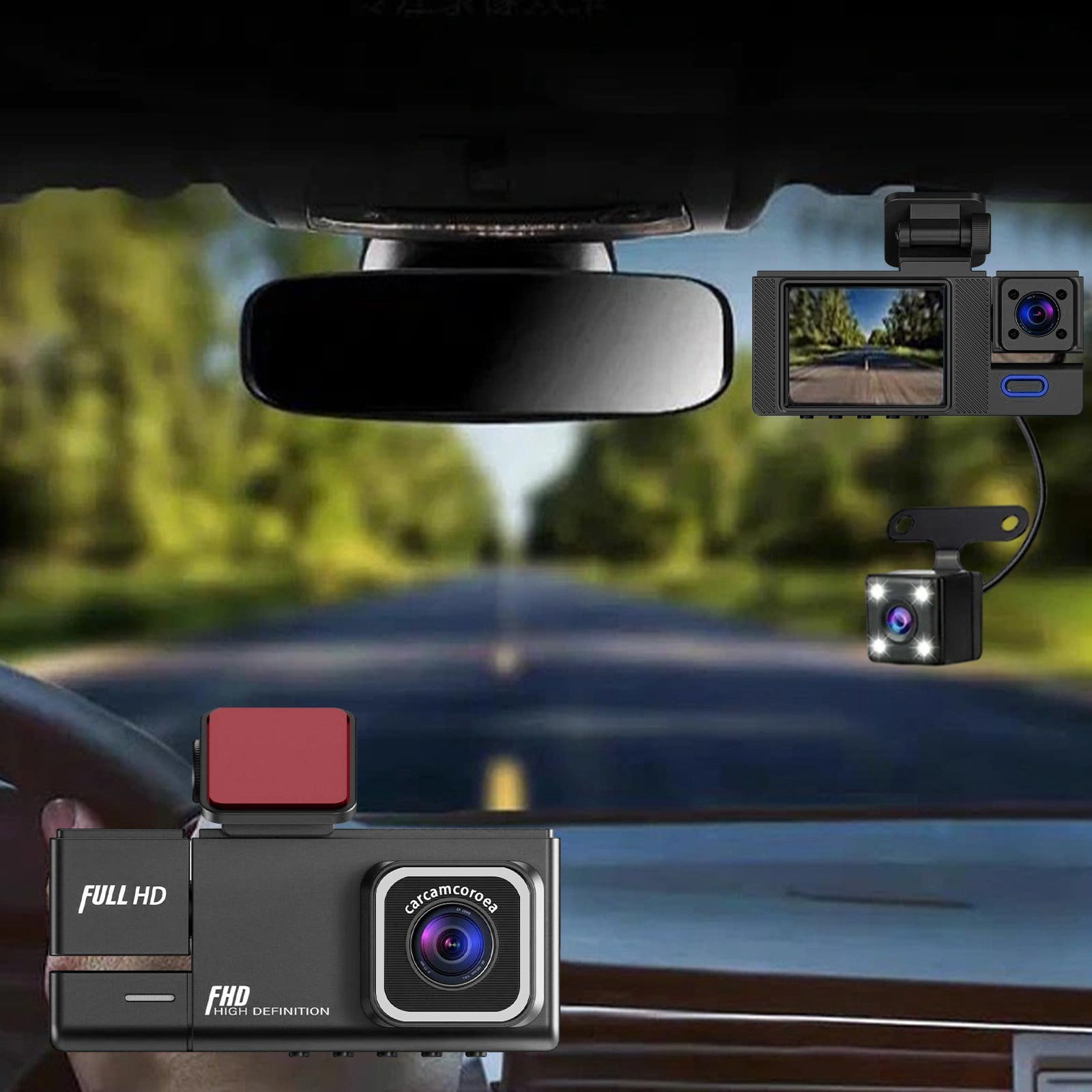 Kieccall 3-Lens Car Dash Cam HD 1080P - Custom Display Size, Simultaneous Recording & Reverse Image, Essential In-Car DVR For Protection