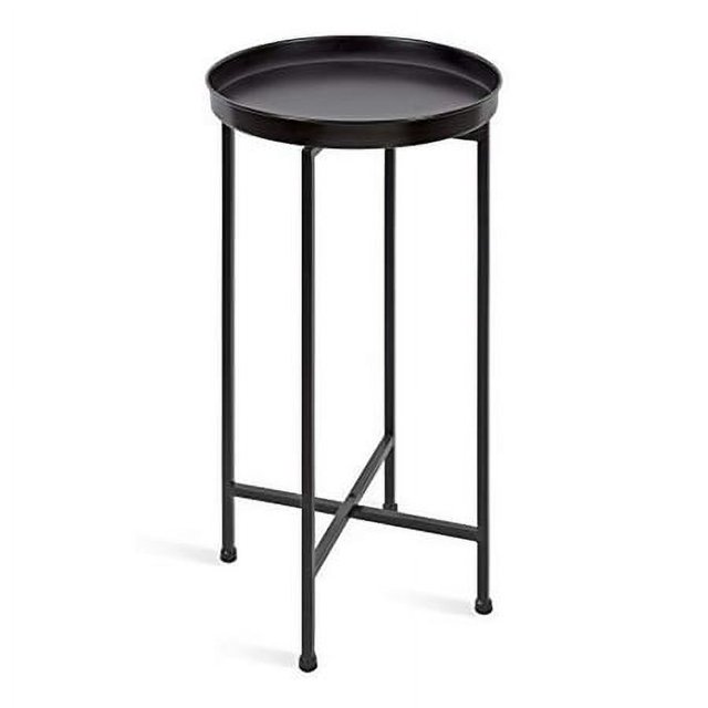 Kate and Laurel Celia Table d'Appoint Ronde en Métal Pliable avec Plateau Supérieur en Noir, Comprenant un Plateau Supérieur Amovible de 14 Pouces Fixé avec des Aimants et des Pieds Droits Élégants. la Table Se Tient à 25,75 Pouces de Hauteur et Se Replie pour un Rangement Facile, Idéale comme Table d'Appoint, Support pour Plantes Ou Table de Service portable. Son design Moderne et Charmant Complète une Déco Maison Contemporaine Ou Éclectique.