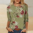 thumbnail image 1 of TIMIFIS Hauts pour Femmes Mi-Long Printemps Automne Imprimés Manches 3/4 Hauts Mode Grande Taille Col Ras du Cou T-Shirts Décontractés Blouses Chemises à Manches Longues pour Femmes Automne, 1 of 5
