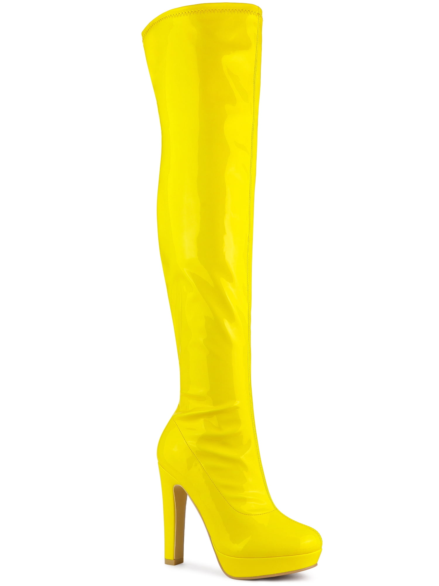 Unique Bargains Women's Platform Chunky Over Knee High Boot Yellow (Size 8.5)