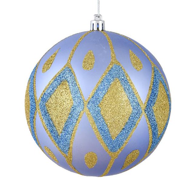 Vickerman N188129D 4.75 in. Periwinkle Matte Ball Ornament with Glitter Diamond Pattern 4 per Pack
