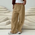 thumbnail image 2 of Yuyuzo Womens Ribbed Knit Pants Wide Leg Casual Loose Drawstring High Waisted Solid Trousers with Pocket, 2 of 6