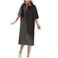 thumbnail image 1 of fatyb Robes d'Été 2025 pour Femmes Manches Courtes Décontractées Robes T-Shirt Col Rond Amples Unies Longues Robes, 1 of 6
