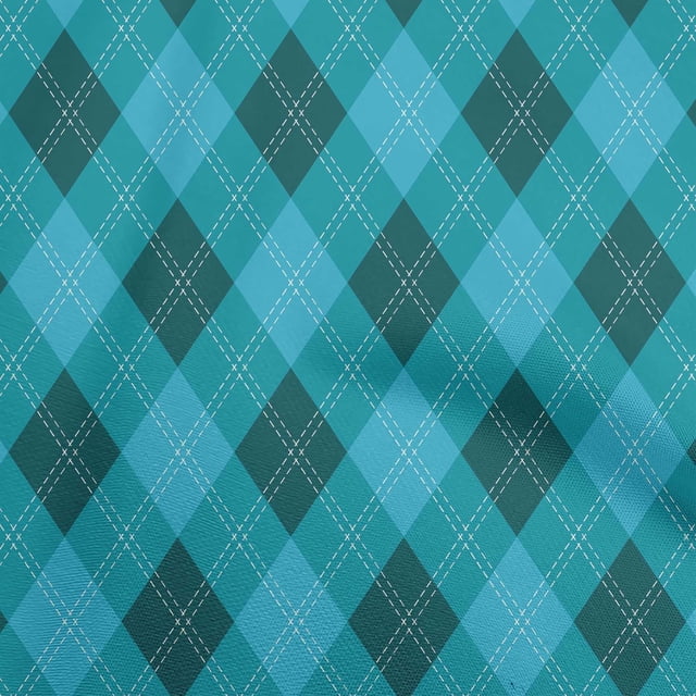 oneOone Rayon Turquoise Blue Fabric Check Sewing Material Print Fabric By The Yard 56 Inch Wide