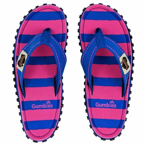 Gumbies - Islander Canvas Men's Women's Flip-Flops Sandals - Blue & Pink Stripe