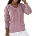 thumbnail image 2 of Yuyuzo Women's Sweater Long Sleeve V Neck Cable Knit Tops Solid Color Loose Pullover Sweater, 2 of 6