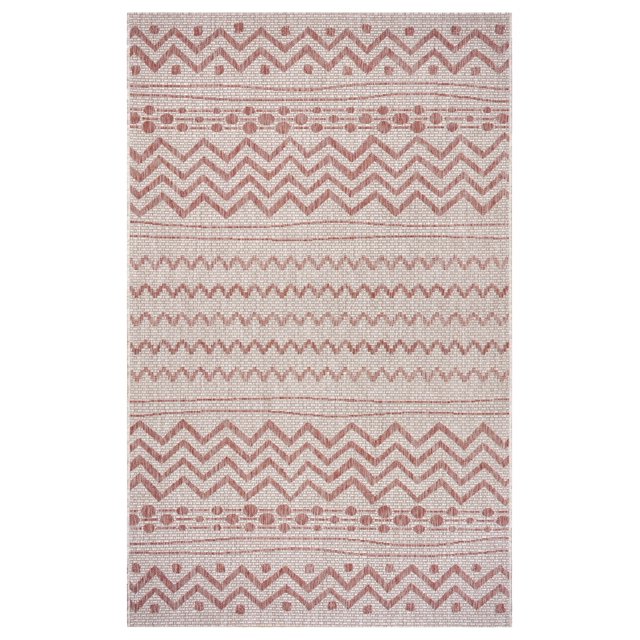 homeroots home decor 396227 5’ x 8’ Red Zigzag Indoor Outdoor Area Rug