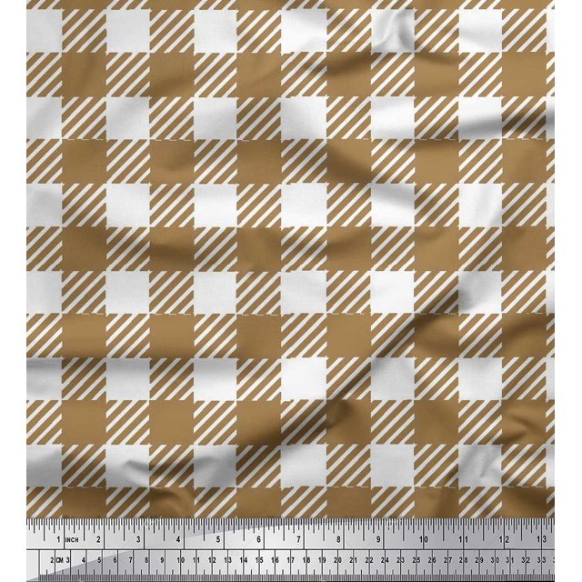 Soimoi Moss Georgette Fabric Gingham Check Print Fabric by Yard 42 Inch Wide