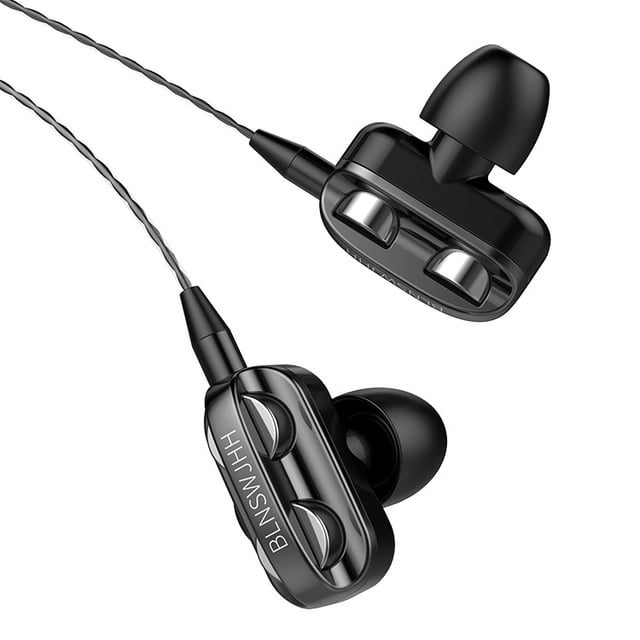 Wired Headset Dual Driver Stereo Sport Earbuds with Mic, Single Speaker Black